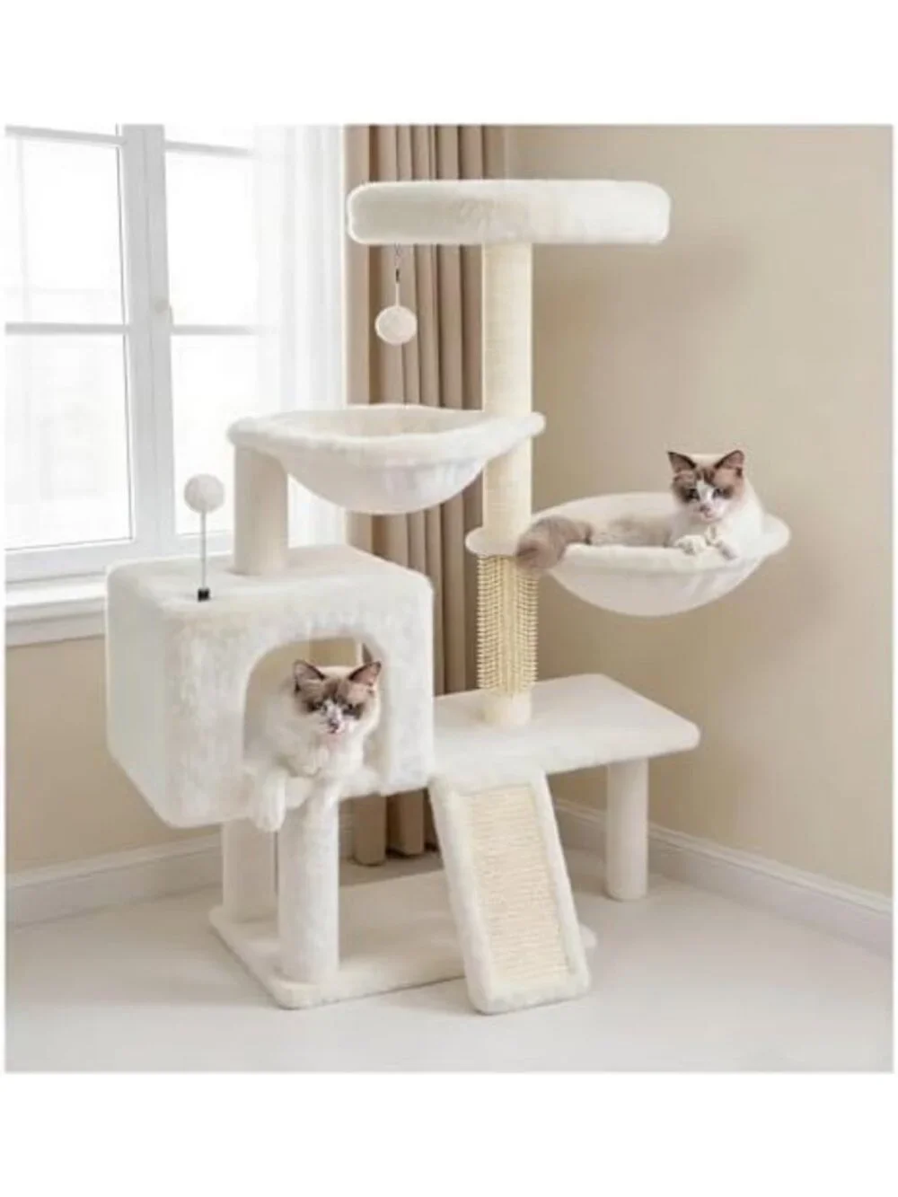 Cozy 3-Tier Grey Cat Tree Tower with Hammocks - Plush & Spacious 39.4